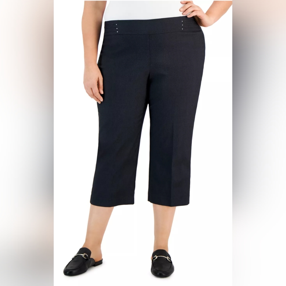 JM COLLECTION XXL Deep Black,Plus Size Pull-On Capri Comfort Waistband P…